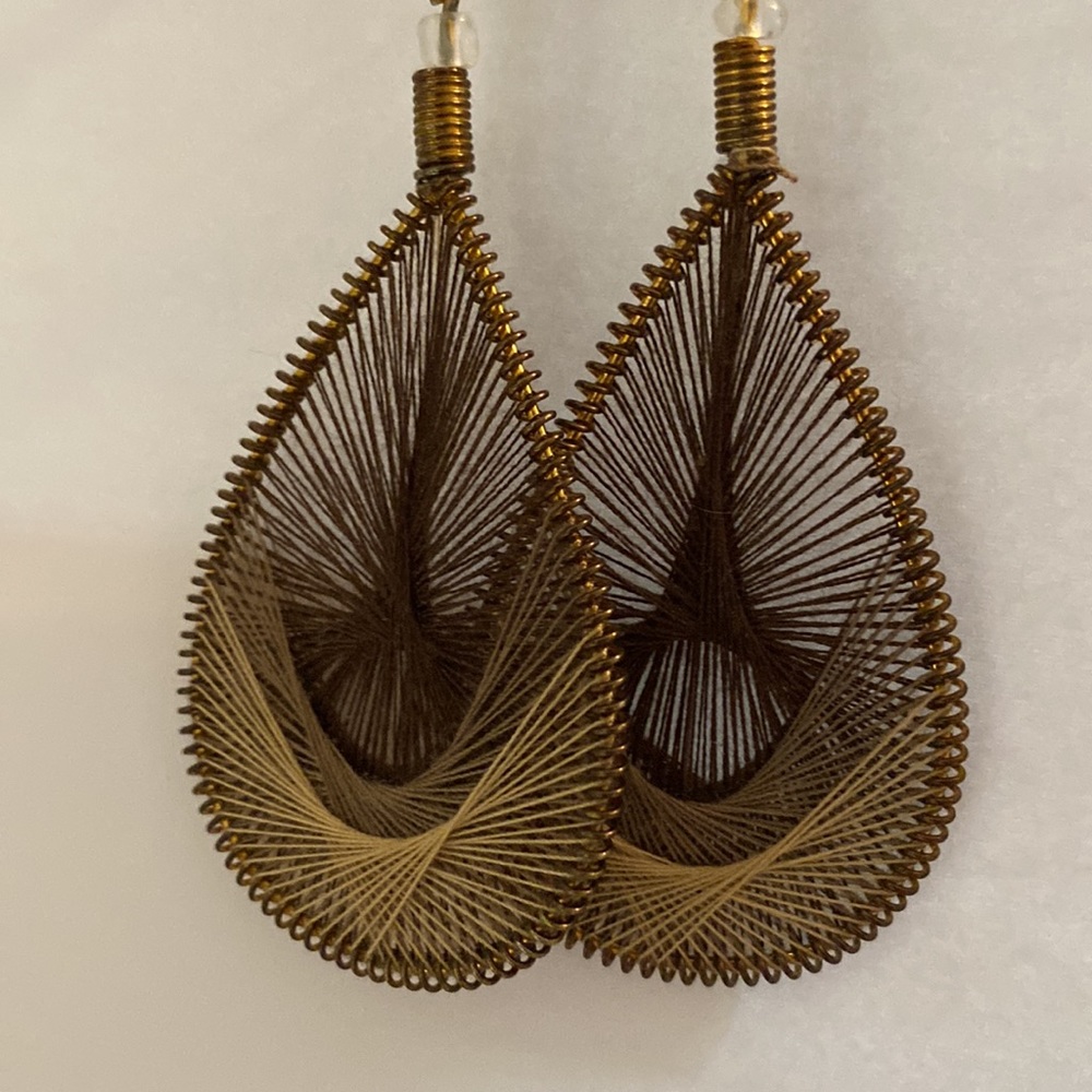 Brown String Design Statement Earrings - image 3